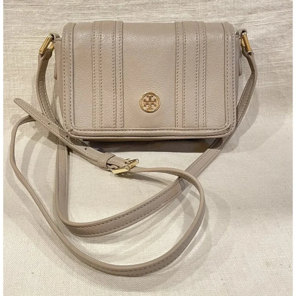 Tory Burch Gray Leather Flap Crossbody Bag, Great
